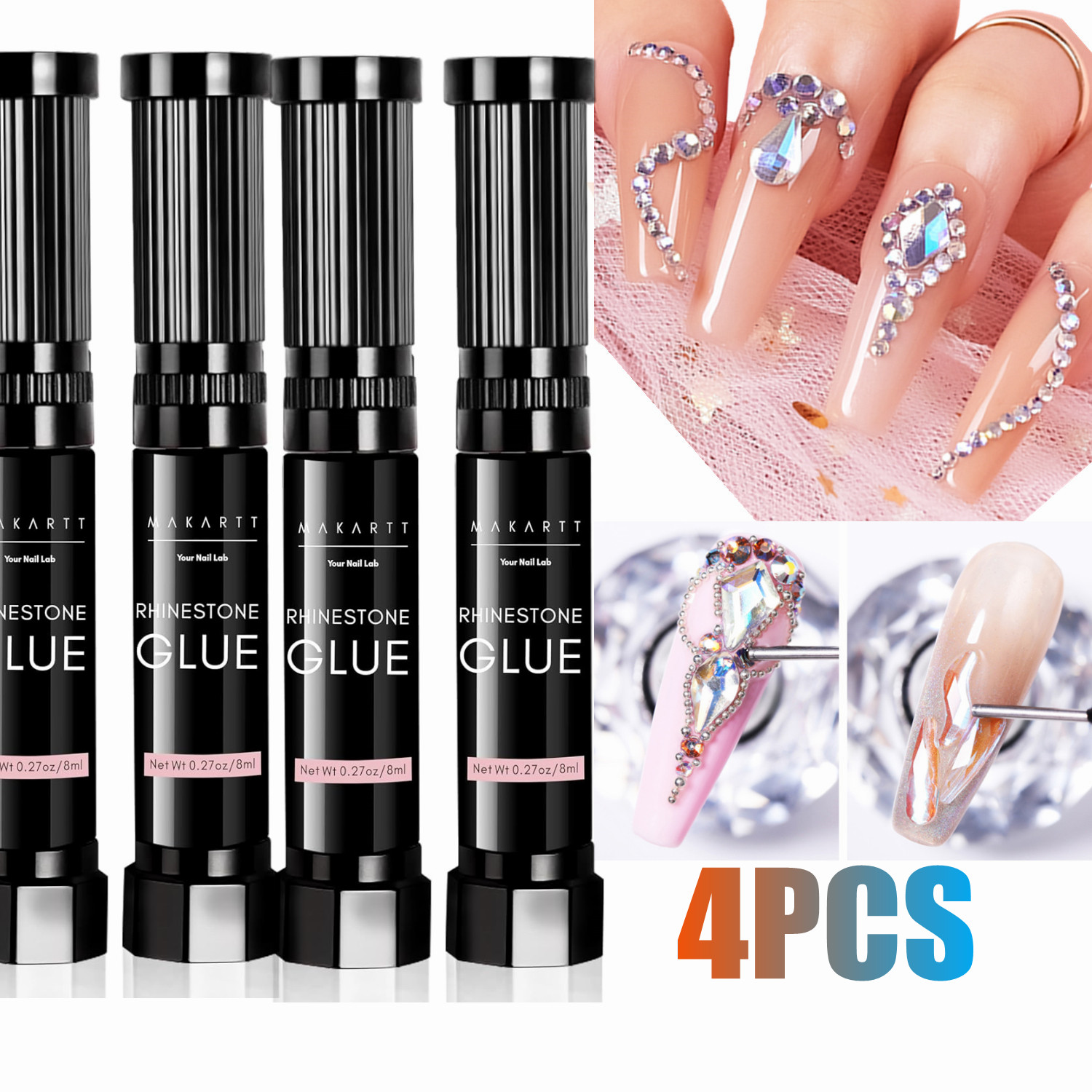4 шт. клея для страз Makartt,  – обзор и цена Rhinestone Nail Gem